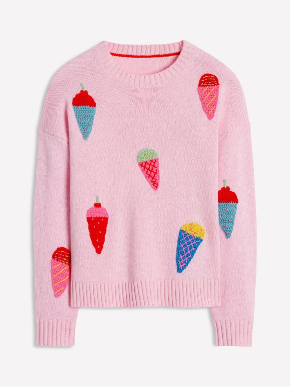 Boden Natalie Embroidered Jumper Sweater Ice Cream Pink Size XL